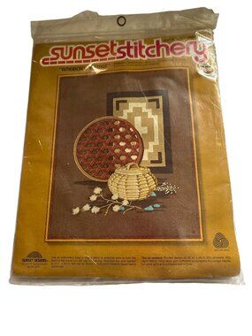 Sunset Stitchery "American Heritage" Needlepoint Kit 20" X 24" 1977 Basket Desig